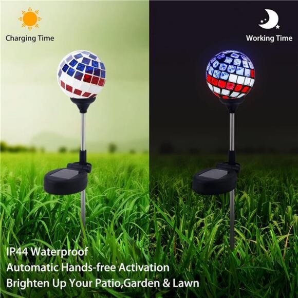 Solar Powered Garden Light Stakes,Mosaic Globe 4th of July Stake Solar Light - Picture 4 of 8